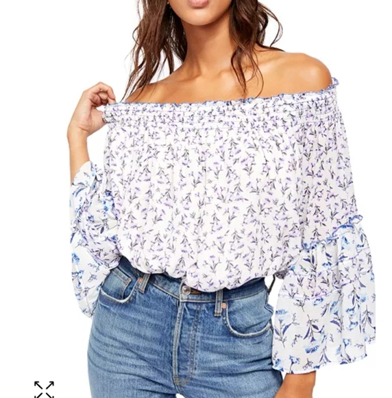 Free People Rose Valley Blouse Floral Cottagecore Bell Sleeves Boho Womens Large - Picture 1 of 14